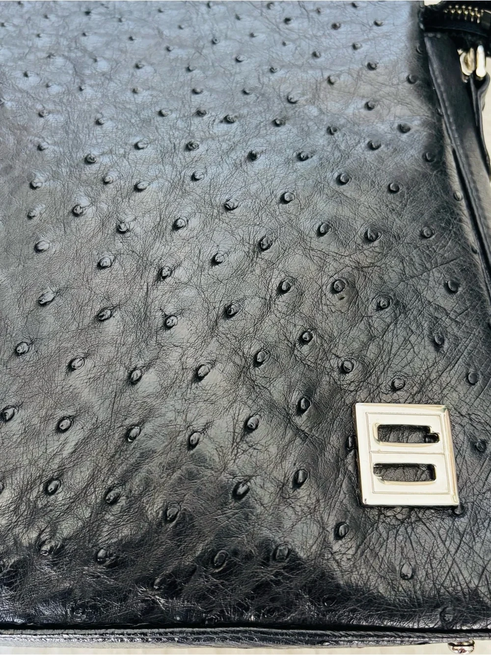 Celencee Genuine Ostrich Black Leather Multifunction Bag